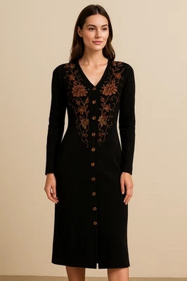 Vestido Suéter Vintage Carole Little Negro Bordado Mezcla Lana Pequeño Años 80/90 Foto 1 de 4