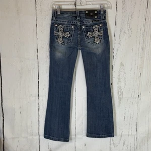 Miss Me Jeans Girls 14 Bootcut Embellished Cross Pockets JK7049B Denim Bling - Picture 1 of 12