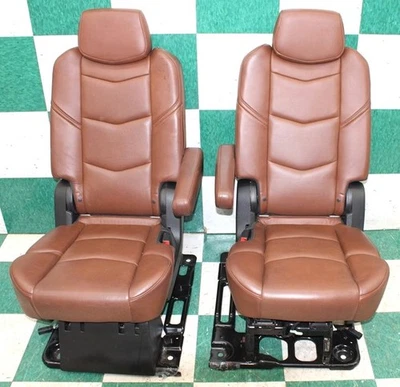 15' ESCALADE ESV Brown Leather Rear Heat Second 2nd Row Backseat Captains Seats - Image 1 of 4