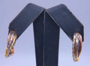 (MA1) 14k Tricolor Gold 1g Lady's Triple Hoop Pushback Earrings - 5.4mm - Picture 1 of 6