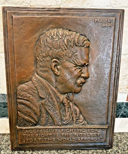 Theodore Roosevelt 13x10 Relief Bronze Skulptur James Earle Fraser 1920 - Bild 1 von 13