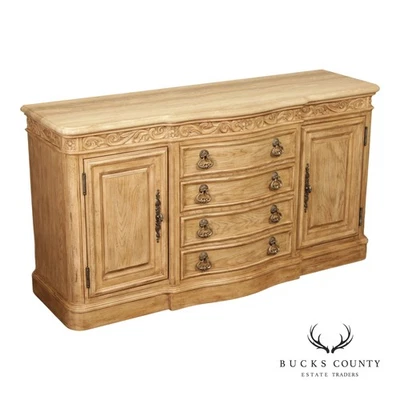 Bernhardt Tuscan Style Carved Cerused Oak Sideboard With Travertine Top - Image 1 of 4
