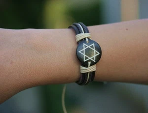 Star of David Leather Bracelet Jewish Symbol Judaica Wristband Kabbalah Charm - Picture 1 of 6