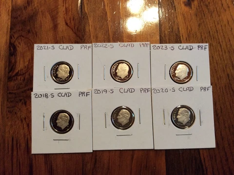 2018 S 2019 S 2020 S 2021 S 2022 s  2023 S Clad  Roosevelt Proof Dimes Cover