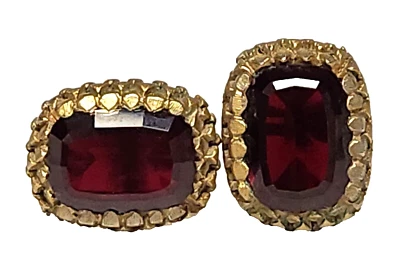 Vintage Signed Swank Sterling Silver Gilt Vermeil Synthetic Ruby Cufflinks - Image 1 of 4
