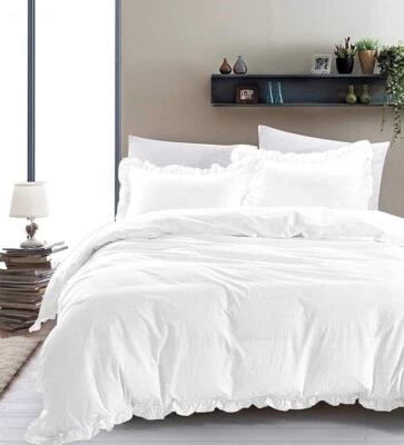 Luxury White Ruffle Duvet Cover Set, King/Queen/Tween Size  Duvet Cover Set - Image 1 of 2
