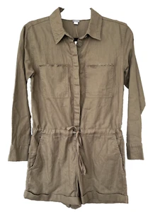NWT Aerie Romper Shorts Jumpsuit Camo Green Long Sleeve Drawstring SZ XXS - Picture 1 of 6