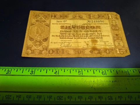 Netherlands 1938 one Gulden Bill  (23-1187) Cover