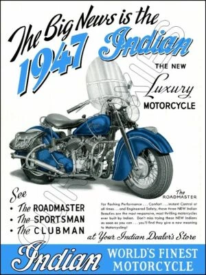 Indian Roadmaster Store 1947 mostrador standup letrero motocicleta reimpresión Foto 1 de 4