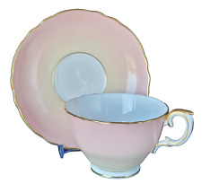 RARE* Crown Staffordshire Pink Two tone Ombre Gold gilt Teacup/Saucer A16277 vtg