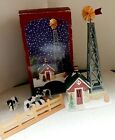 1993 Vtg Lighted Farmhouse Cows Farm Porcelain &Metal Christmas Decor WITH BOX
