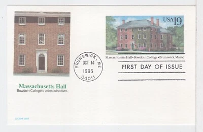 TurtlesTradingPost- Massachusetts Hall, Bowdoin College 1993 #UX73 FDC Fleetwood - Image 1 of 2