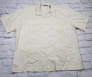 Havanera MENS SIZE XXL Casual Guayabera Cuban Embroidered Shirt Ivory Panel - Picture 1 of 13