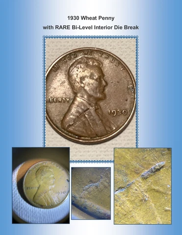 1930 Wheat Penny with RARE Bi-Level Interior Die Break Cover