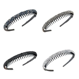 Fashionable Rhinestones Hairband With Teeth Comb For Women Face Washing Daily - Picture 1 of 12