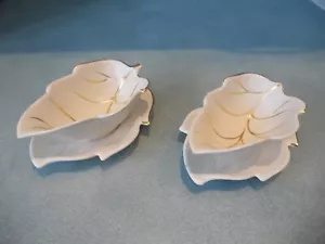 TWO VINTAGE CARLTONWARE CREAM AND GILT LEAF SHAPED DISHES AND SAUCERS - Picture 1 of 11