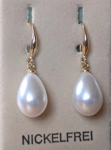 1 Paar Ohrhänger Perlenohrhänger Ohrringe Gold Perle Tropfen Brisur Handarbeit - Bild 1 von 4