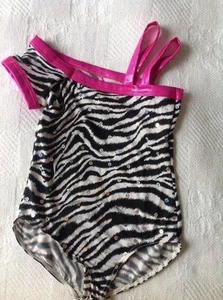 Girls Zebra one shoulder leotard white Capri pants dance costume size Child Med - Picture 1 of 6