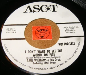 PAUL WILLIAMS - I DON'T WANT TO SET THE WORLD ON FIRE / LISTEN - RNB POPCORN - Foto 1 di 2
