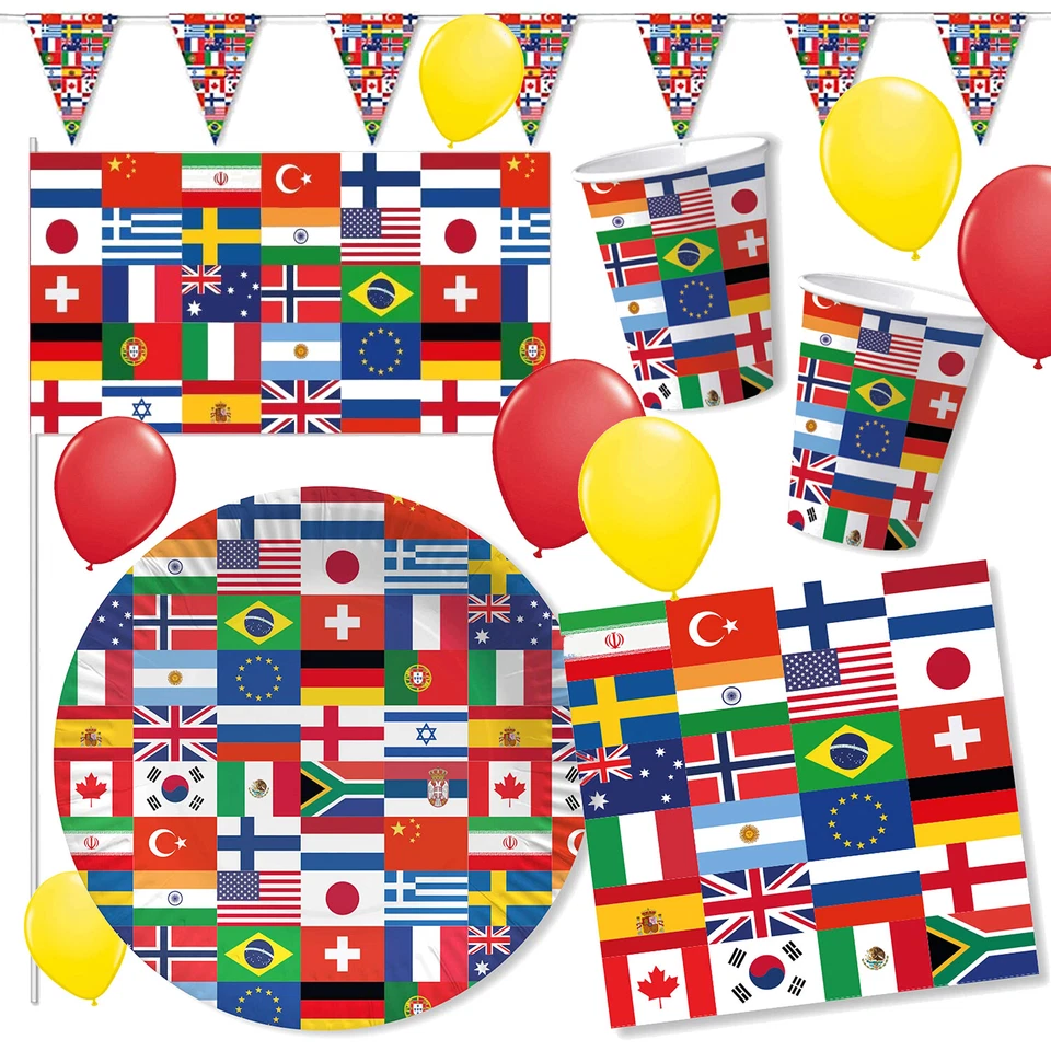 FLAGGEN WELT - Länder Party Geschirr Deko Geburtstag Mottoparty Länderparty Set - Bild 1 von 1
