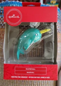 2020 Hallmark Red Box Aqua Turquoise NARWHAL Christmas Tree Ornament - New - Bild 1 von 6