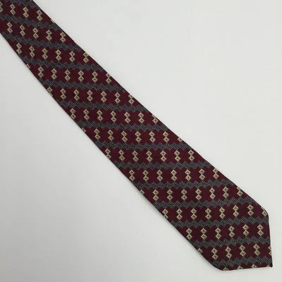 Mens Claiborne Designer Necktie Silk Classic 3.75x58 Burgundy Geometric Design  - Image 1 of 3