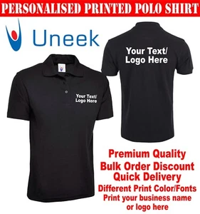 Personalised Custom Printed Polo Shirt Your Text/Logo Uneek Workwear Unisex Top - Picture 1 of 4