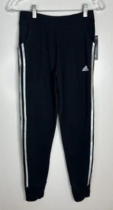 Adidas Girls Black & White Stripe Logo Joggers Size 14/16 - Picture 1 of 4
