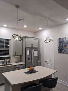 Single Geometric Pendant with Wrought Iron lighting fixture - Picture 1 of 15