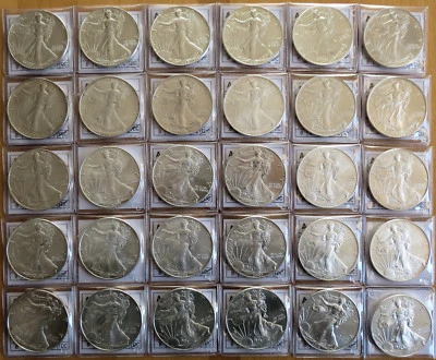 Collezione Completa 30 once Argento 999 American Silver Eagle 1986 - 2015 Stock - Immagine 1 di 4