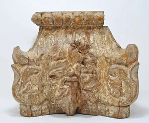 Ancien en Bois Demi Pilier Colonne Base Original Ancien Main Sculpté - Picture 1 of 8