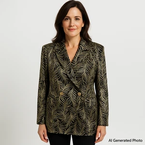 Adrienne Landau Basalt Blazer M Neu mit Etikett Gold Satin Statement Art Deco Maximalistisch - Bild 1 von 11