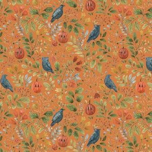 Feline Drive Fabric TRICK OR TREAT Foliage Orange - Fat Quarter (18"x22") FQ - Picture 1 of 8