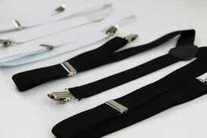 Black Or White Unisex Mens Womens Suspenders Braces Adjustable Formal Wedding - Picture 1 of 4