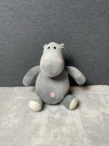 Paliz Gray Hippo Plush Pink Ears Hippopotamus Sitting 12" Soft Stuffed Toy Lovey - Picture 1 of 5