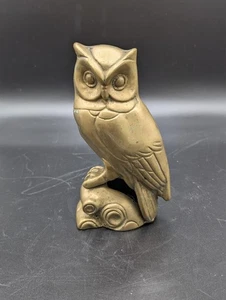 Vintage Mid Century Modern Brass Perched Owl Figurine MCM Home Decor 2 Lbs + - Picture 1 of 3