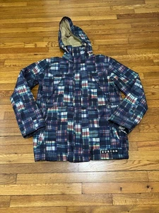 Burton Mens Gore-Tex Snowboard Jacket Sz Large Blue Madras Plaid MB Murdoc - Picture 1 of 12
