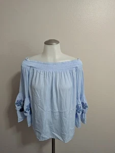 Lilly Pulitzer Shirt Womens Small Blue Tobyn Off The Shoulder Tassel Top  - Picture 1 of 7