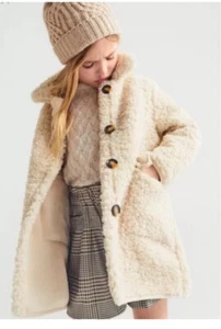 Zara Girl’s Tan Teddy Pea Coat size 8 - Picture 1 of 4