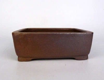 Japanese TOKONAME Bonsai pot SHIBAKATSU signed Clay Rectangle SESSOKU w4.9" *881 - Image 1 of 4