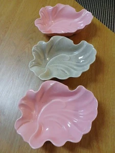 3 cuencos de hojas de cerámica artística VALLEY VISTA CALIFORNIA #211 rosa gris - Imagen 1 de 7