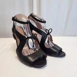 Bettye Mueller Black Leather Pumps Cut Out Ankle Strap Size 9.5 - Picture 1 of 10