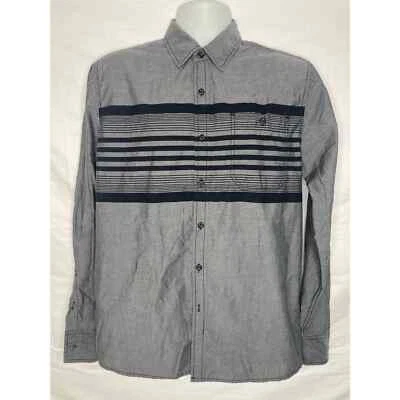 Modern Culture Button Shirt Men's Medium Gray Striped Cotton - Image 1 of 4