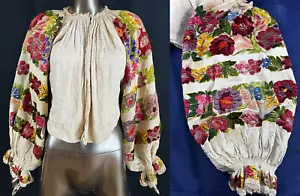 Antike kroatische Posavina Volkstracht Stickerei Leinen Bauern Bluse Hemd Vintage - Bild 1 von 3