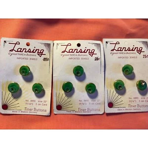 Vintage Lansing Finer Buttons West Germany Imported Jewels 9 Green 9/16" #8890 - Picture 1 of 4