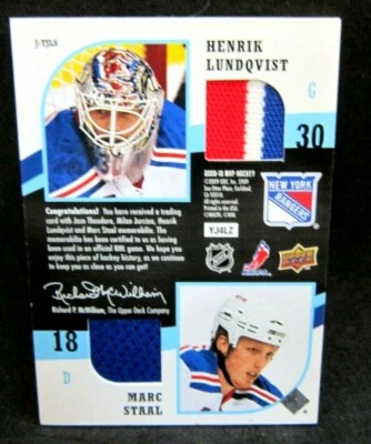 Theodore/Jurcina/Lundqvist/Staal 2009-10 UD MVP Two on Two 5Clr Quad Patches! - Image 1 of 2