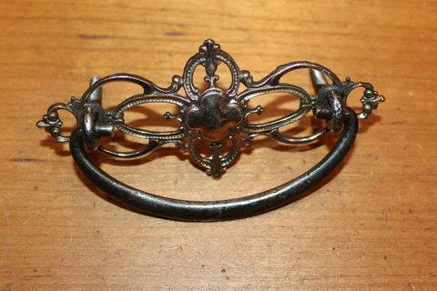 Antique Cast Bronze Dresser Drawer Drop Bail Escutcheon Back Plate O-7 Cover