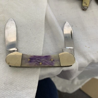 VTG. Frost Cutlery 2 Blade German Thyssen Krupp Pkt. Knife, Brass Resin Handle - Image 1 of 4