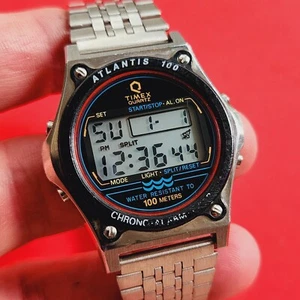 Timex Atlantis 100 Chrono Alarm Watch Bracelet Vintage Retro Mens LCD Digital - Picture 1 of 7
