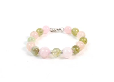 Bracciale in Acquamarina,Quarzo Rosa e chiusura in Argento 925. Made in Italy - Immagine 1 di 2